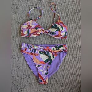 Tropical Print Purple Bikini Set